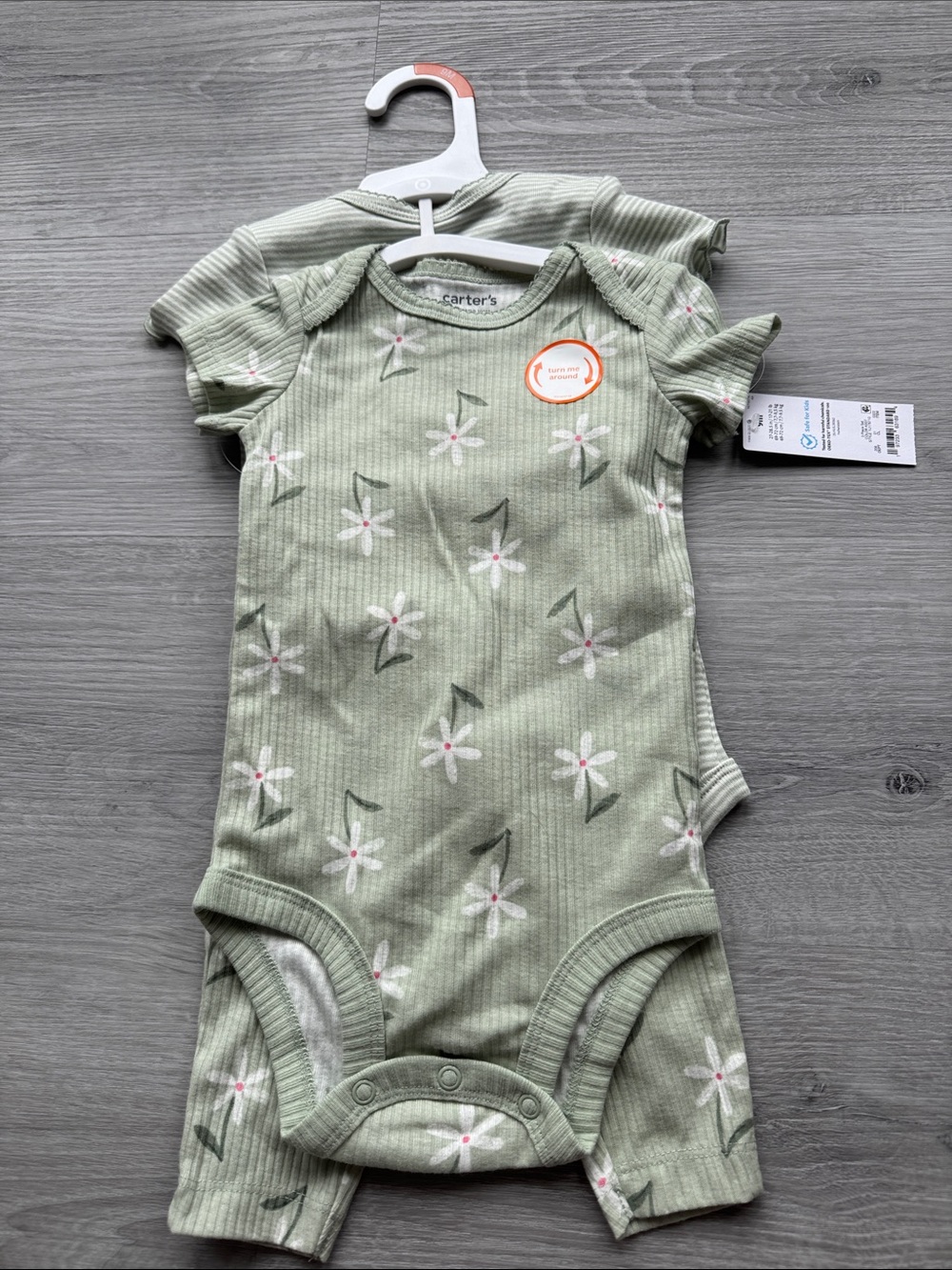 Carter's Light Sage Floral Ribbed Baby Onesies - 2 Pack